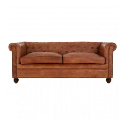 An Image of Buffaloes 3 Seater Leather Chesterfield Sofa In Light Brown