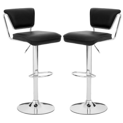 An Image of Tilotta Black Faux Leather Gas Lift Bar Chairs Pair