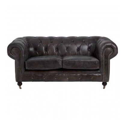 An Image of Sadalmelik 2 Seater Leather Sofa In Dark Grey