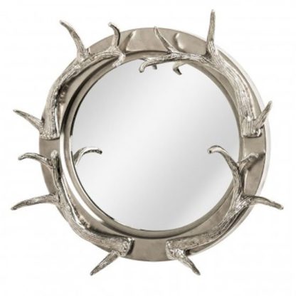 An Image of Antlers Striking Design Wall Bedroom Mirror In Nickel Frame