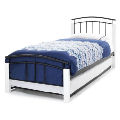 4e9a1e3dafde28dfd47904d3fcd577a9baab2bdf1ca448bb5a7426d779ee13e5.jpg An Image of Tetras Metal Single Bed With Guest Bed In Black With White Post