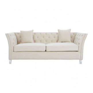 An Image of Samaria 3 Seater Fabric Chesterfield Sofa In Beige