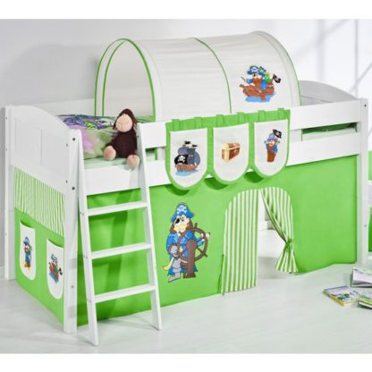 An Image of Hilla Children Bed In White With Pirate Green Curtains
