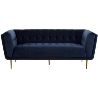 An Image of Harino Velvet Upholstered 3 Seater Sofa In Blue