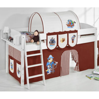 An Image of Lilla Children Bed In White With Pirate Brown Curtains