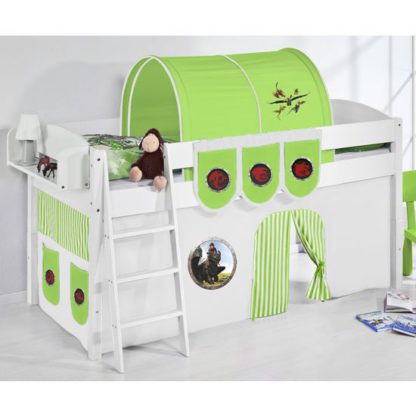 An Image of Lilla Children Bed In White With Dragons Green Curtains