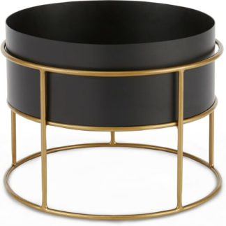 An Image of Echo Free Standing Round Low Powdercoated Plant Stand, Black & Metallic Gold