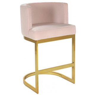 An Image of Lauro Pink Velvet Bar Chair With Gold Stainless Steel Legs