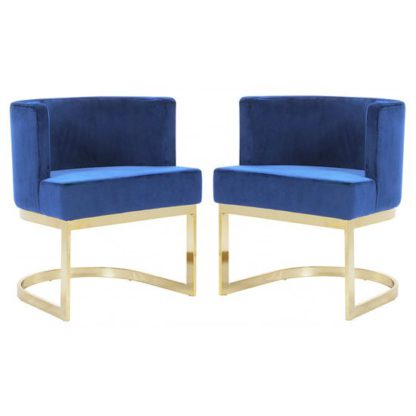 56882a0f577cdad47e116b89df320107de160edcf24a2fd044b1097103dad09e.jpg An Image of Lauro Blue Velvet Dining Chairs In Pair With Gold Legs