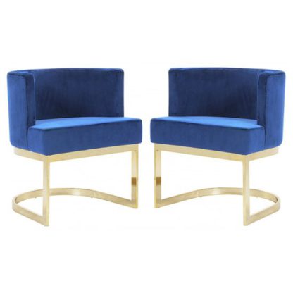 An Image of Lauro Blue Velvet Dining Chairs In Pair With Gold Legs