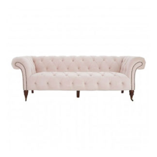 An Image of Syria 3 Seater Fabric Chesterfield Sofa In Light Pink