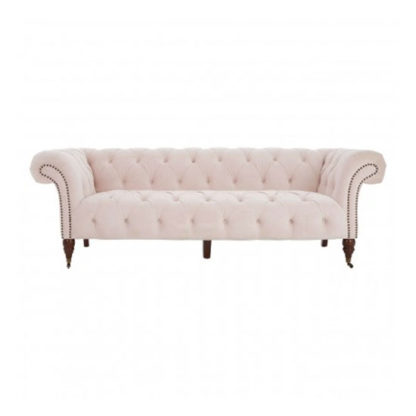 An Image of Syria 3 Seater Fabric Chesterfield Sofa In Light Pink