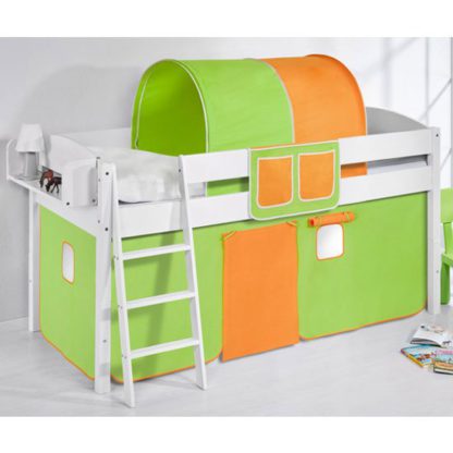 An Image of Lilla Children Bed In White With Green Orange Curtains