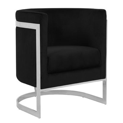 An Image of Fenda Velvet Armchair In Black With Silver Stainless Steel Legs