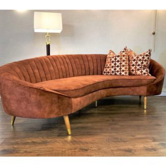 An Image of Camari Velvet 3 Seater Sofa In Vintage Burnt Orange