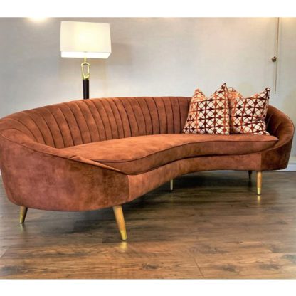 58ce7b88b5fab2451c96343e51041edd3d04b3363c4169db5f580e273d22ef3e.jpg An Image of Camari Velvet 3 Seater Sofa In Vintage Burnt Orange