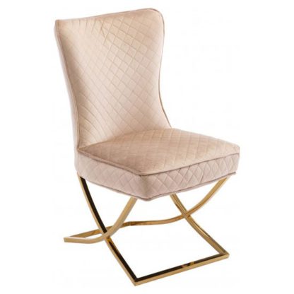 An Image of Lorenzo Brown Velvet Dining Chair With Gold Legs