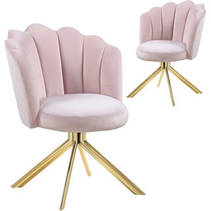 5a8acda525b355f3302d83a1dd09cec00f1d5833fbd763fb3207bab16ccc9d9d.jpg An Image of Mario Pink Velvet Dining Chairs In Pair With Gold Legs