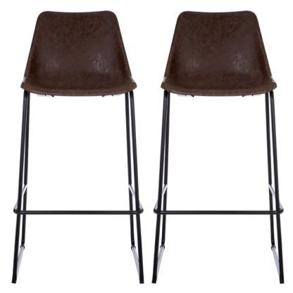 An Image of Kekoun Vintage Mocha Faux Leather Bar Stools In Pair