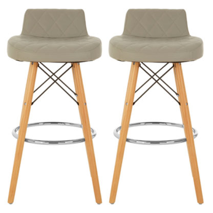 An Image of Porrima Grey Faux Leather Bar Stools With Natural Legs In Pair