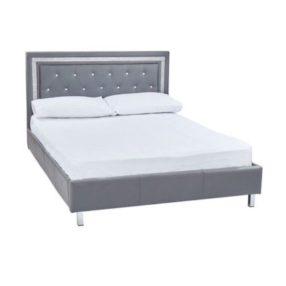 5ef1452598dffe64192ae3a138faccad7feed4c61a67281e299befb66096615c.jpg An Image of Branson Double Bed In Grey Faux Leather With Diamante