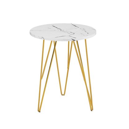 An Image of Kerlin Round Lamp Table In White Marble Effect With Metal Base