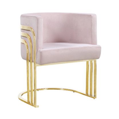 An Image of Lula Pink Velvet Dining Chair With Gold Stainless Steel Legs