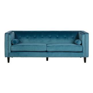 An Image of Felisen Velvet Upholstered 3 Seater Sofa In Blue