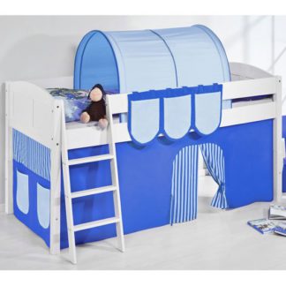 An Image of Hilla Children Bed In White With Blue Curtains