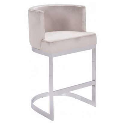 An Image of Lauro Beige Velvet Bar Chair With Silver Stainless Steel Legs