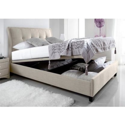 6072b88bd5bc3faa91aa9597b8a772c4c8be879214a117e173e888d560bb67ac.jpg An Image of Evelyn Fabric Ottoman Storage Double Bed In Oatmeal