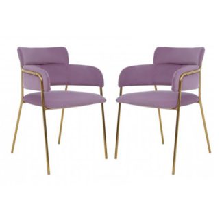 An Image of Tamzo Pink Velvet Dining Chairs And Gold Legs In Pair