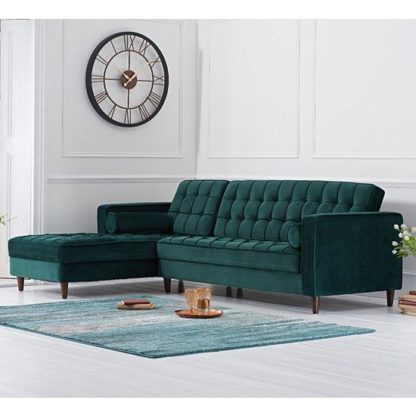 An Image of Centaurus Left Handed Velvet Sofa Bed In Green