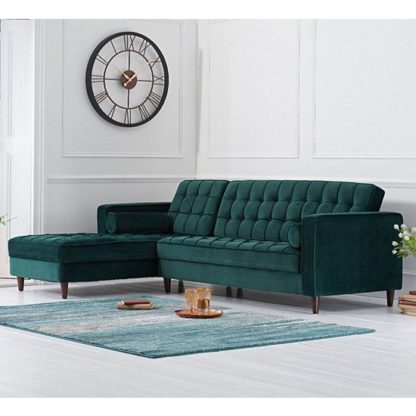 63b452c2c04d51c7a7d4381b69034e3159873c8dc4f2606b45ec191c78ff9fdc.jpg An Image of Centaurus Left Handed Velvet Sofa Bed In Green