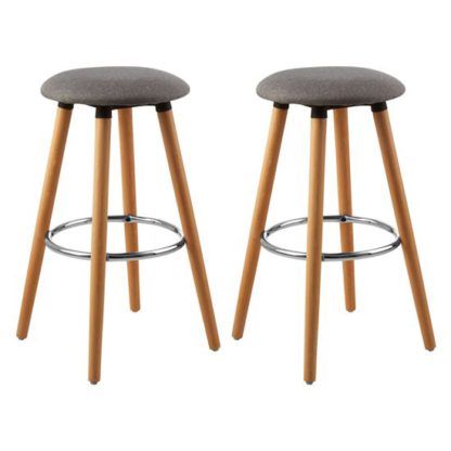 An Image of Porrima Grey Fabric Round Seat Bar Stools In Pair