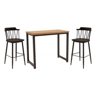 An Image of Hinrik Wooden Bar Table With 2 Blake Bar Stools In Black Elm