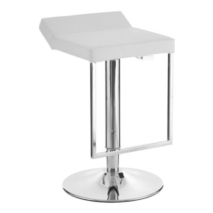 An Image of Ceko White Leather Seat Gas Lift Bar Stool With Chrome Base