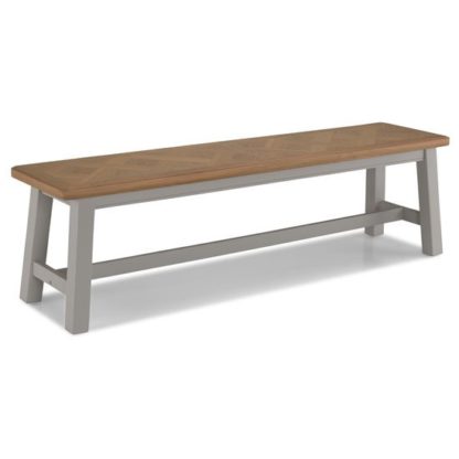 An Image of Sunburst Wooden Dining Bench In Grey And Solid Oak