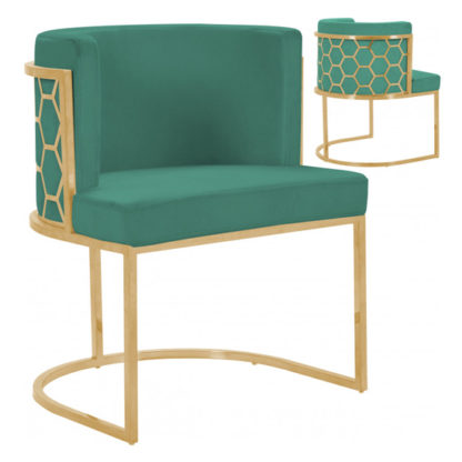 An Image of Meta Green Velvet Dining Chairs In Pair With Gold Legs