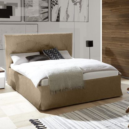 An Image of Civico Faux Leather Storage Double Bed In Tobacco Effect