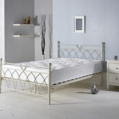 An Image of Dales Contemporary Double Bed In Cream Metal