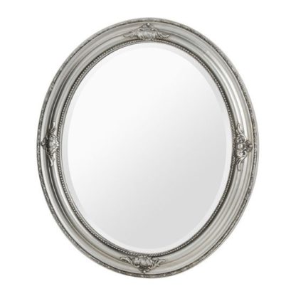 An Image of Rustin Oval Vintage Design Wall Bedroom Mirror In Silver Frame