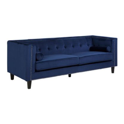 An Image of Felisen Velvet Upholstered 3 Seater Sofa In Midnight Blue