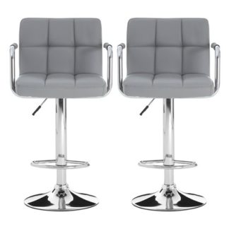 An Image of Stocam Grey Faux Leather Gas Lift Bar Stools In Pair