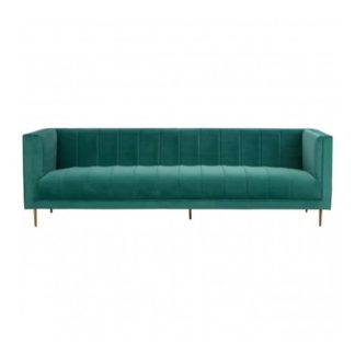 An Image of Otyliya 3 Seater Velvet Sofa In Green