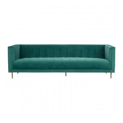 An Image of Otyliya 3 Seater Velvet Sofa In Green