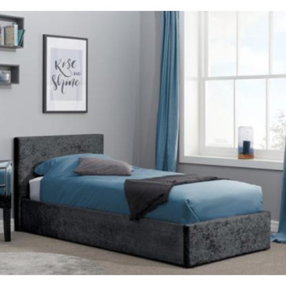 An Image of Berlin Fabric Ottoman Single Bed In Black Crushed Velvet