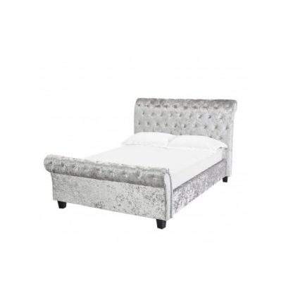 6ed20cd4747a64a4e8d62277320ed889cfbaf71c87bd8dd56e74c557f889223c.jpg An Image of Quinn Double Bed In Silver Crushed Velvet With Dark Legs