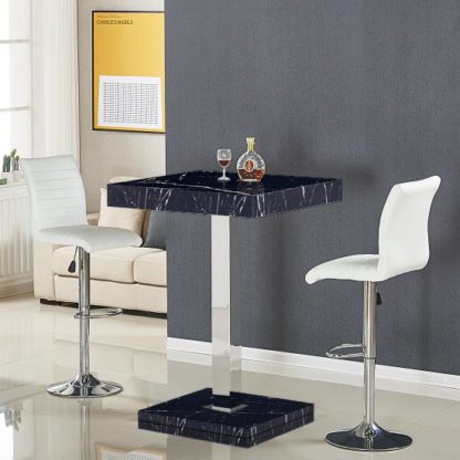 An Image of Topaz Gloss Black Milano Effect Bar Table 2 Ripple White Stools