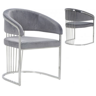 An Image of Longi Grey Velvet Dining Chair In Pair With Silver Legs